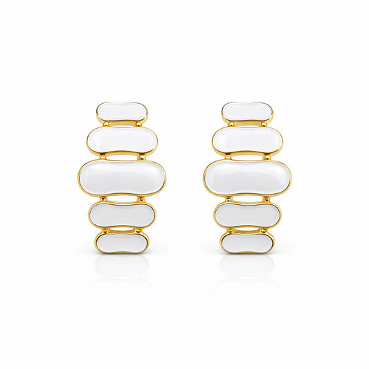 Korean Style Vintage White Enamel Tiered Drop Earrings