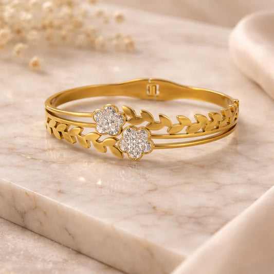 Korean Style Double Layer Clover & Leaf Bangle