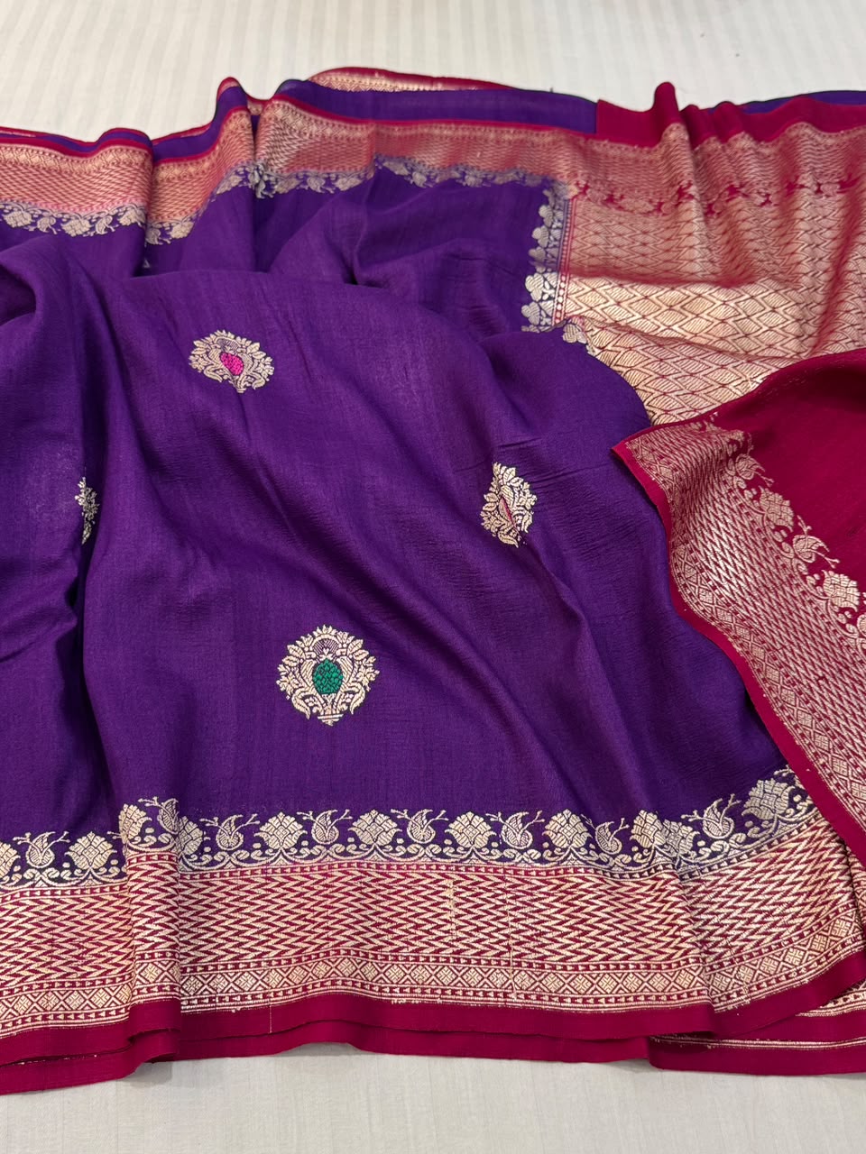 Handloom Banarasi Pure Tussar Georgette Silk Saree - Purple