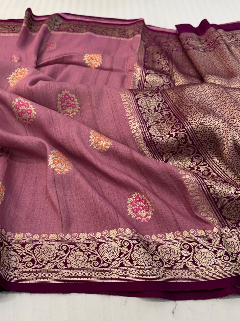 Handloom Banarasi Tussar Georgette Silk Saree – Mauve