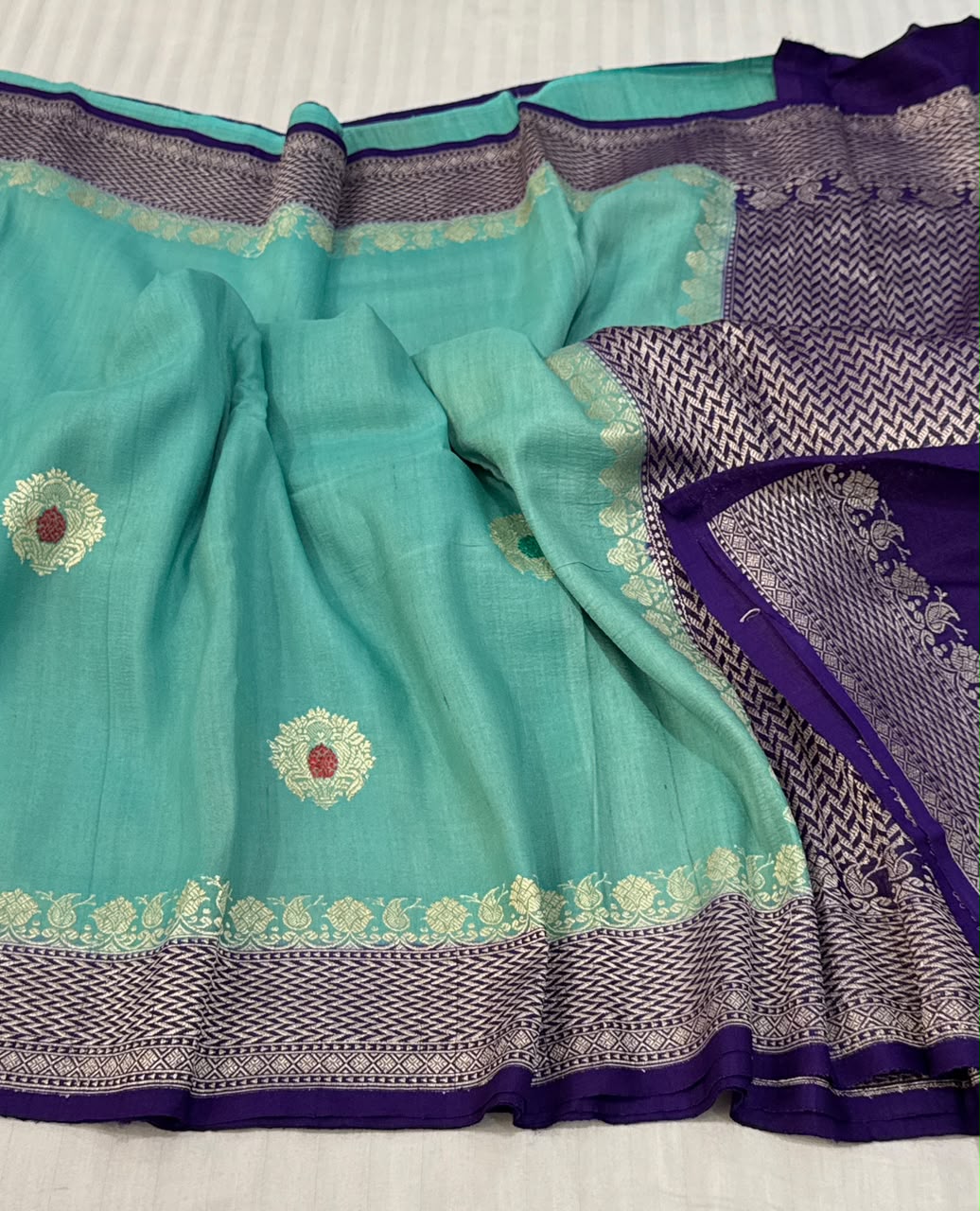 Elegant Mint Green Banarasi Tussar Georgette Saree with Digital Print