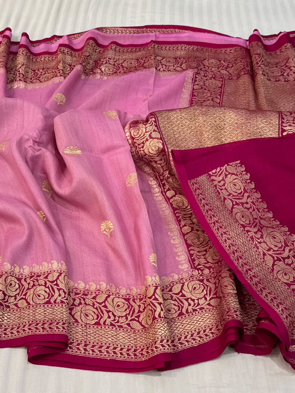 Baby Pink & Magenta Tussar Georgette Saree with Digital Print