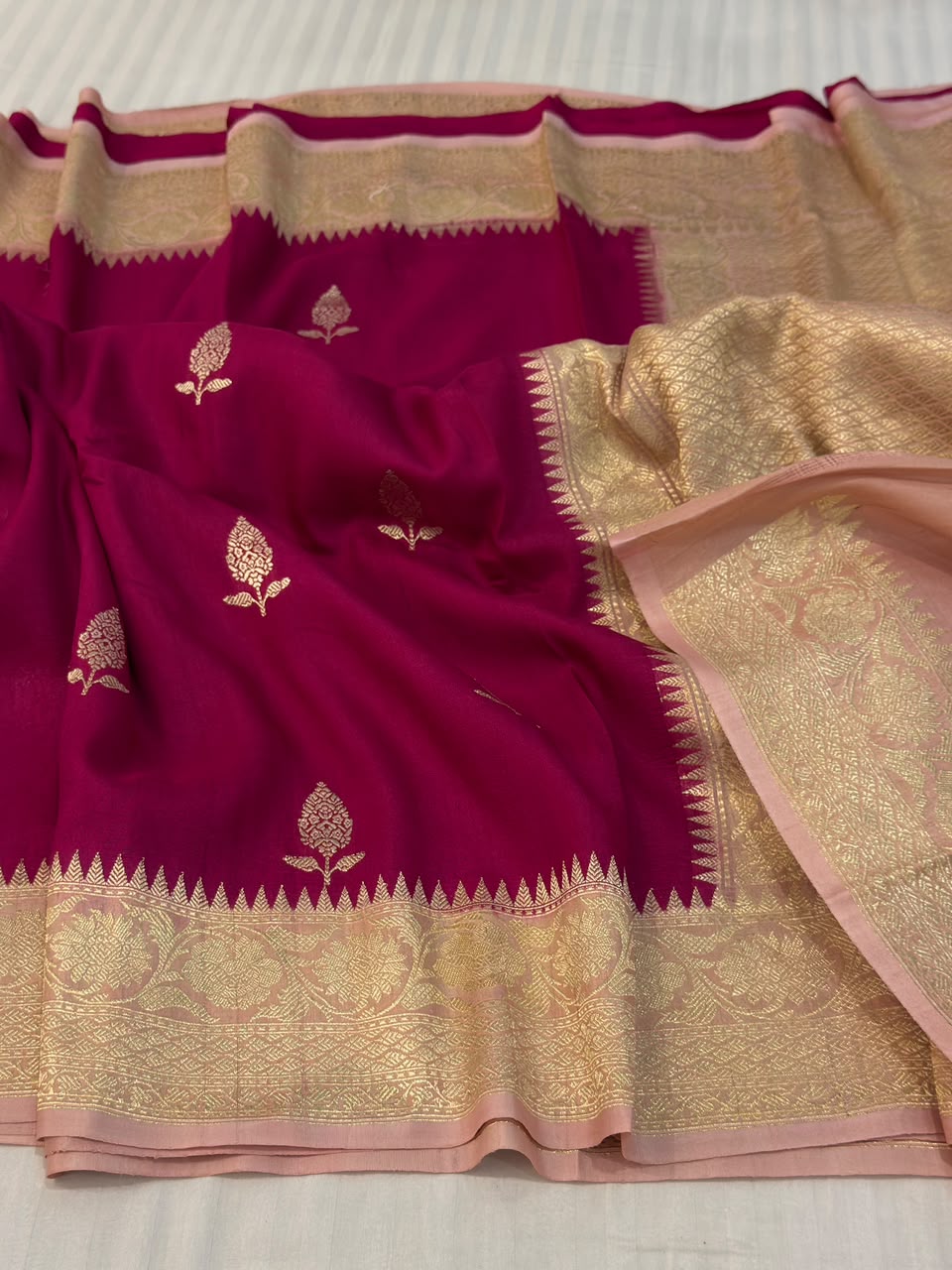 Magenta Pink & Peach Tussar Georgette Saree with Digital Print