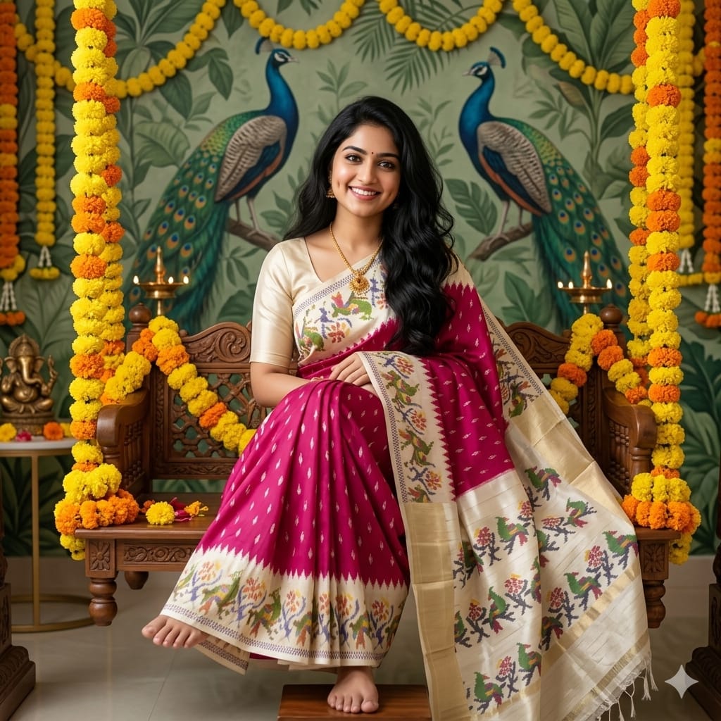 Pink Ikkat Exclusive Silk Saree with Pallu and Zari Border