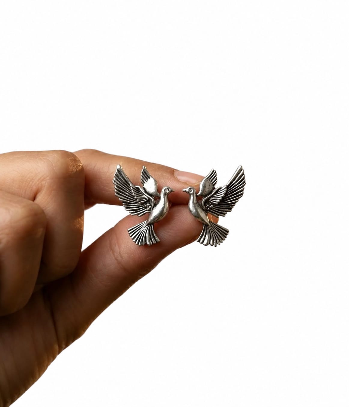 Oxidised german silver flying bird earrings