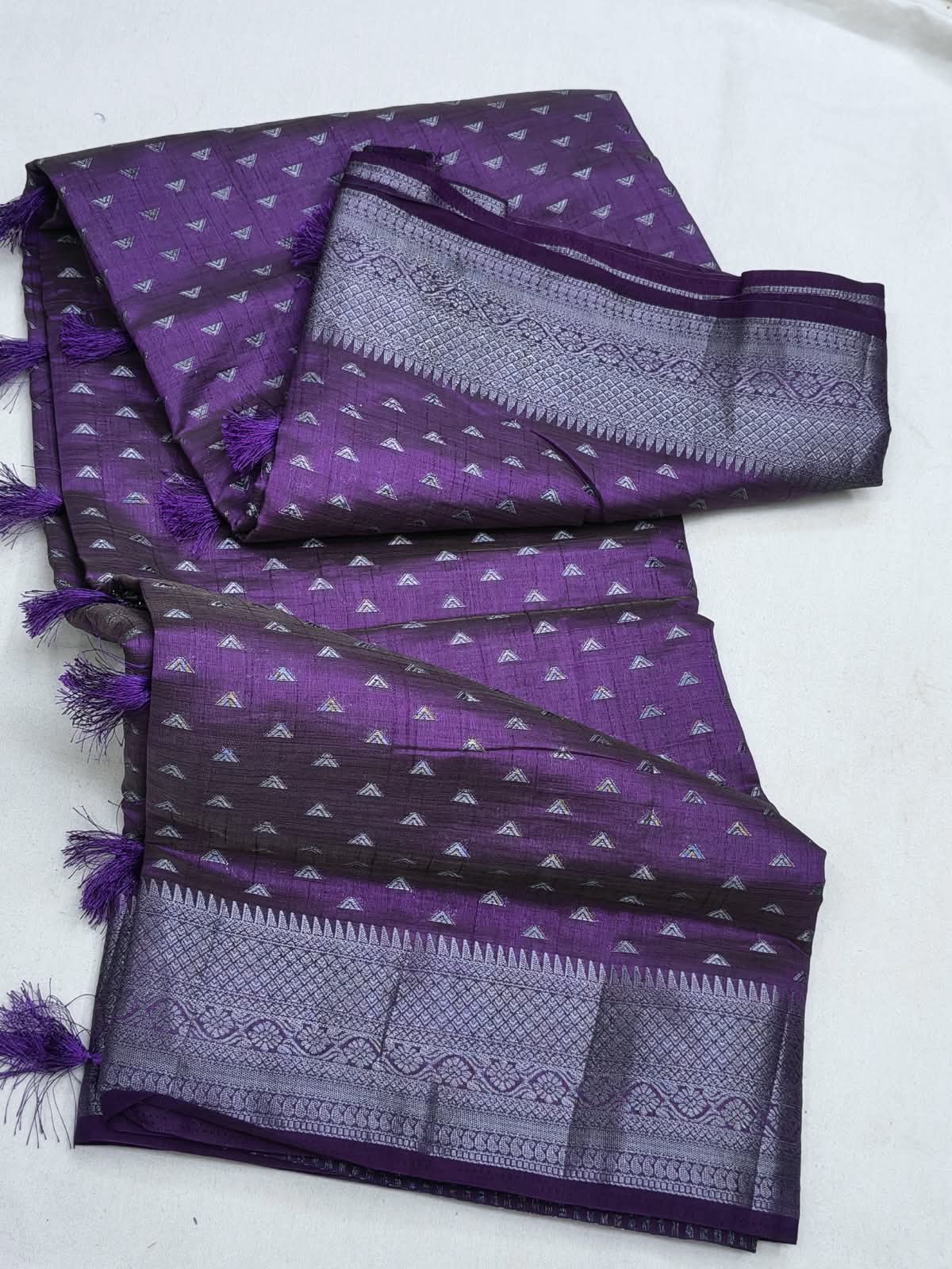 Semi Tussar Silk Saree with Ink Blue & Silver Zari Border