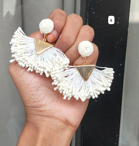 Handcrafted Off-White Thread Pair Of Beautiful Jute Earrings