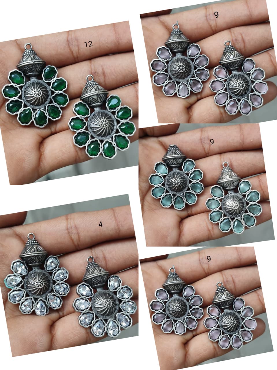 Beautiful Designer Silver Lookalike Monalisa Stone Stud Earrings