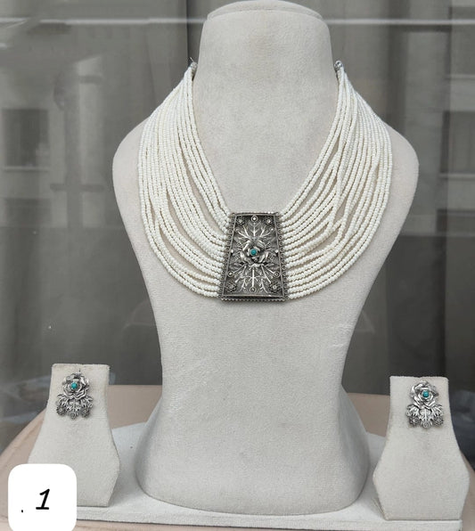 Dual Combo Tribal Collection Premium Quality Multi Layered Necklace Set with Matching Earrings
