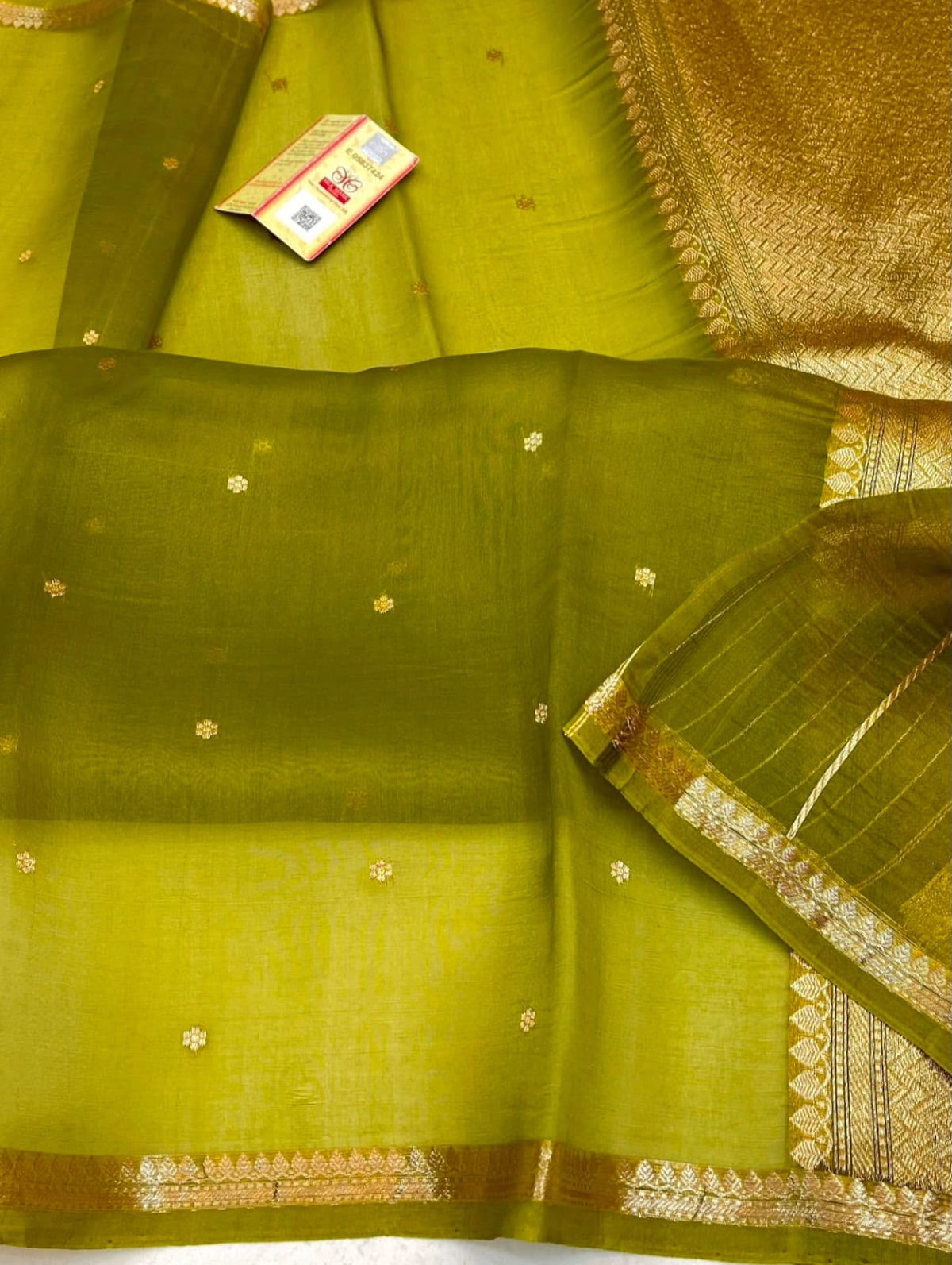 Handloom Banarasi Kora Silk Saree Olive Mehendi Green with Antique Kaduwa Zari Weave