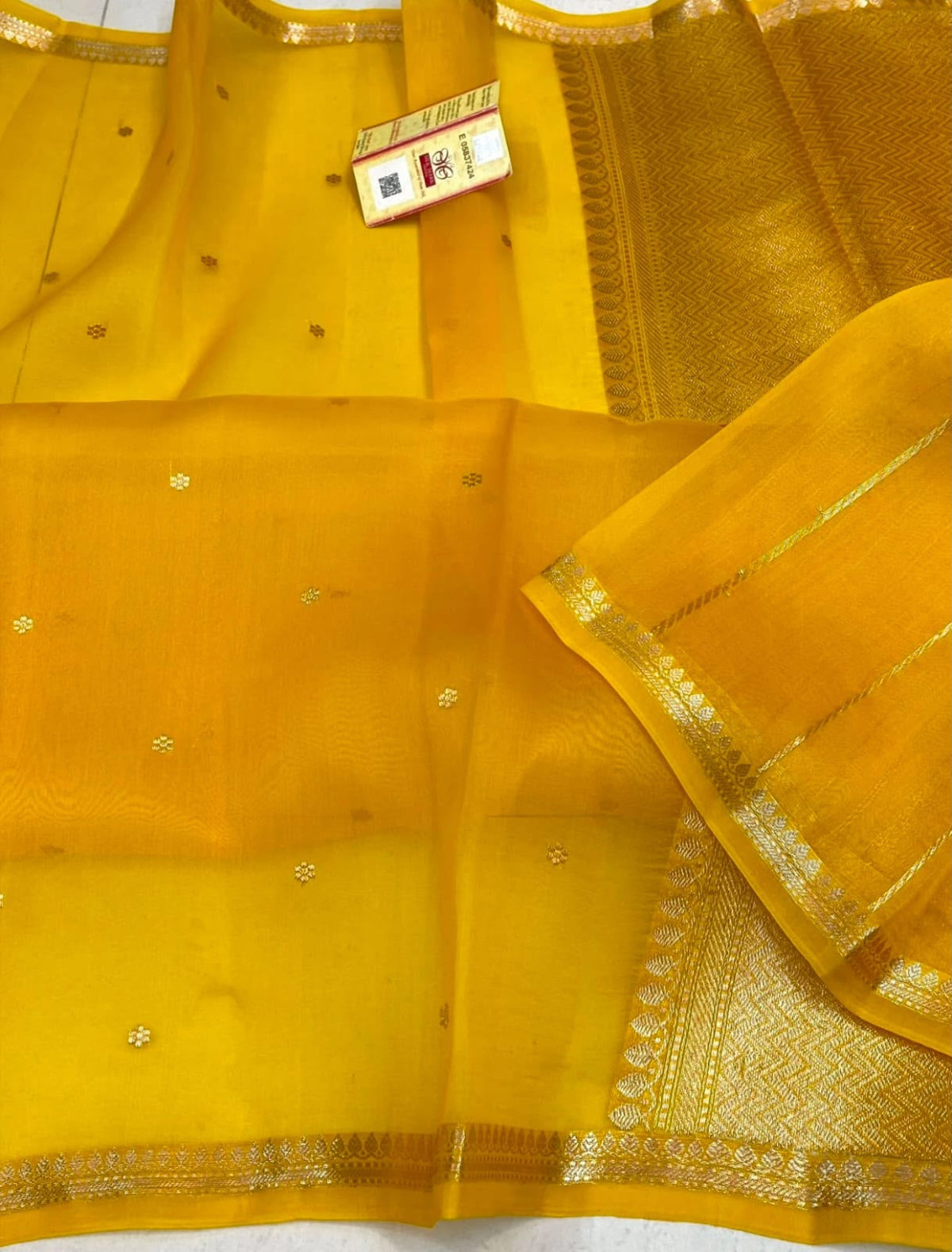 Handloom Banarasi Kora Silk Saree Bright Mustard Yellow with Antique Kaduwa Zari Weave