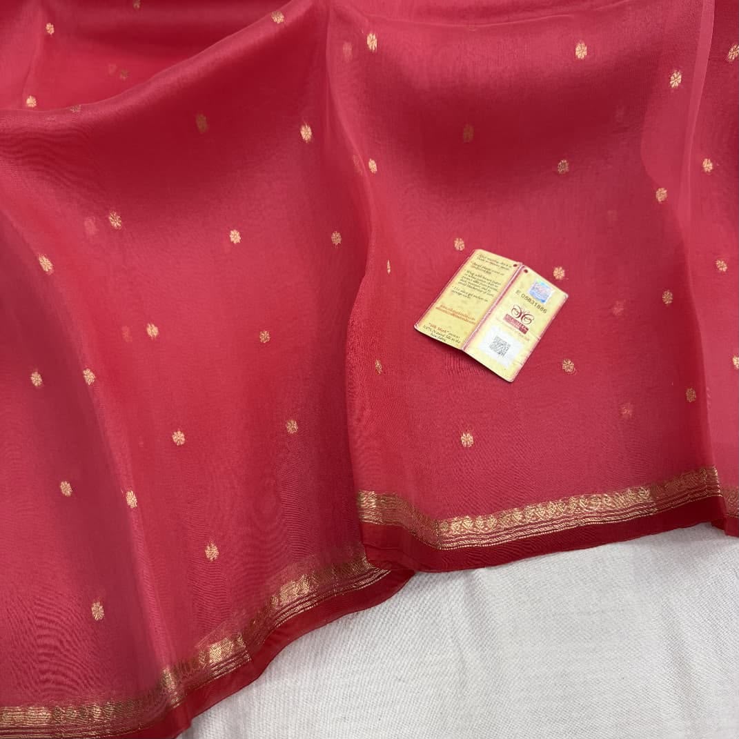 Handloom Banarasi Kora Silk Saree Crimson Red with Antique Kaduwa Zari Weave