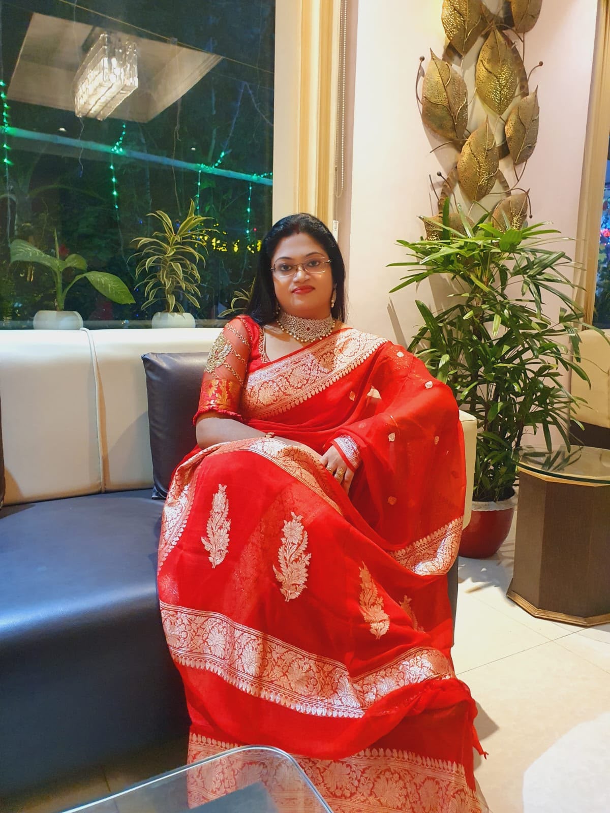 Handloom Banarasi Pure Khaddi Chiffon Saree – Vibrant Crimson Red with Fine Silver Zari Paisley & Floral Border