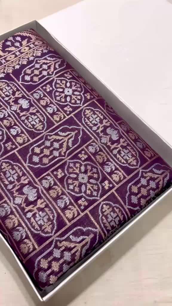 Exclusive Banarasi Cotton Jamdani Silk Weaved Saree – Royal Purple with Silver Zari Motifs