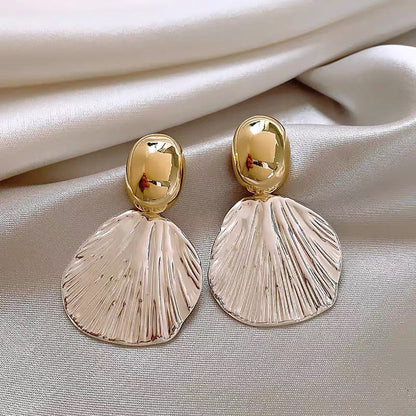 Korean Style Vintage Textured Metallic Fan Dangle Earrings