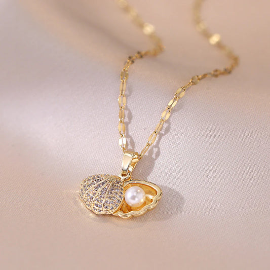 Korean Style Elegant Gold-Plated Seashell Pendant Necklace