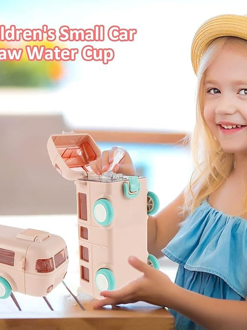 Contemporary 2-in-1 Toy Bus for Kids with Water Bottle,Bus Shaped with Movable Wheels Drinking Water Bottle for School | Picnic Bottle | Sipper Bottle Leak Proof