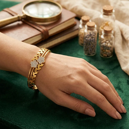Korean Style Double Layer Clover & Leaf Bangle