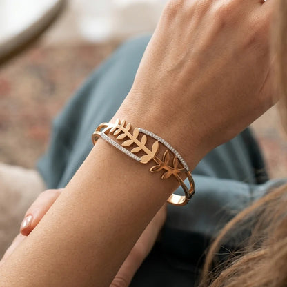 Korean Style Elegant Leaf Branch Bangle Bracelet