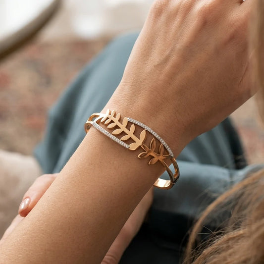Korean Style Elegant Leaf Branch Bangle Bracelet