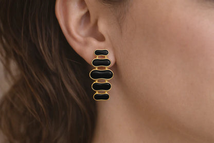 Korean Style Vintage Black Enamel Tiered Drop Earrings