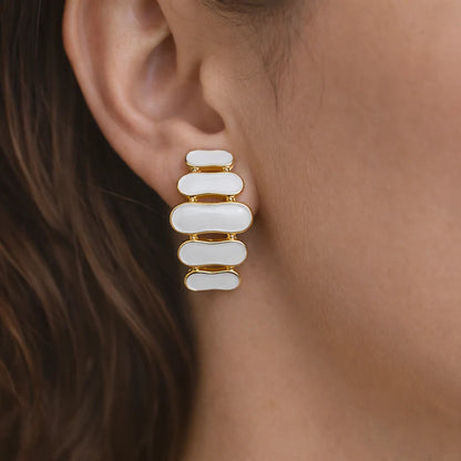 Korean Style Vintage White Enamel Tiered Drop Earrings