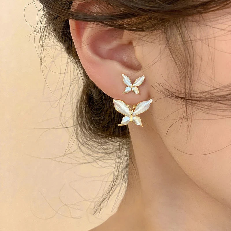 Korean Style Elegant Butterfly Front-Back Jacket Earrings