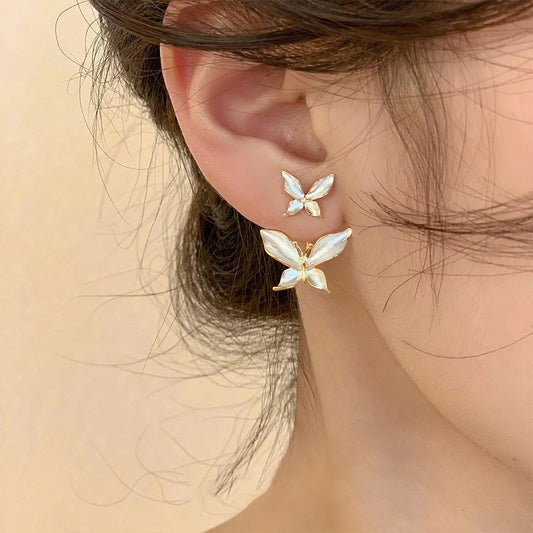 Korean Style Elegant Butterfly Front-Back Jacket Earrings
