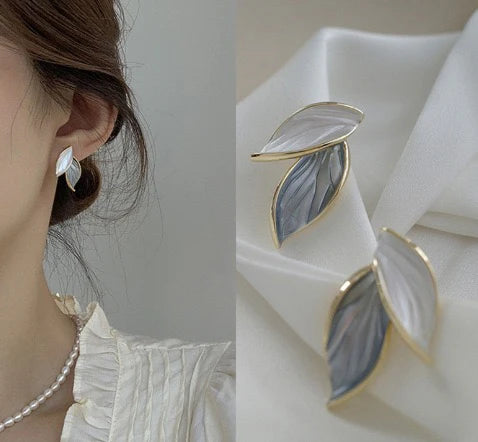 Korean Style Elegant Double Leaf Stud Earrings