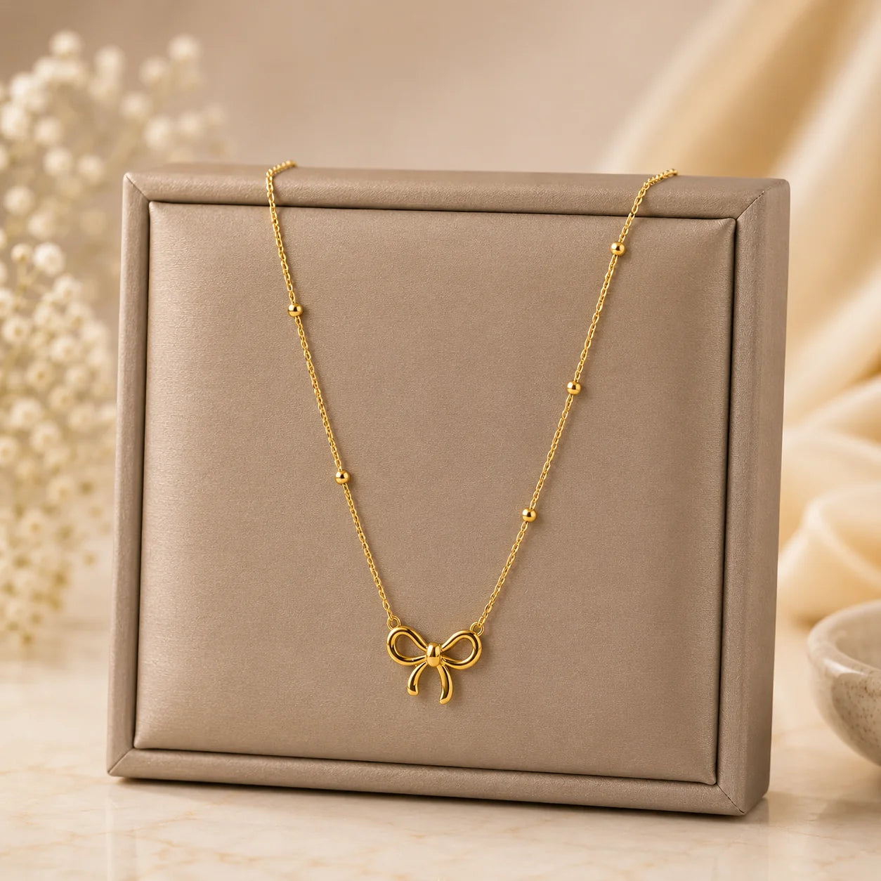 Korean Style Dainty Gold-Plated Bow Pendant Necklace