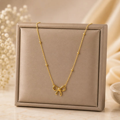 Korean Style Dainty Gold-Plated Bow Pendant Necklace