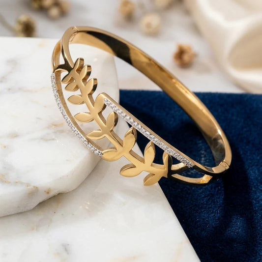 Korean Style Elegant Leaf Branch Bangle Bracelet