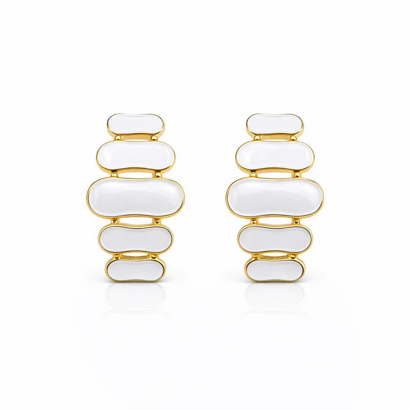 Korean Style Vintage White Enamel Tiered Drop Earrings