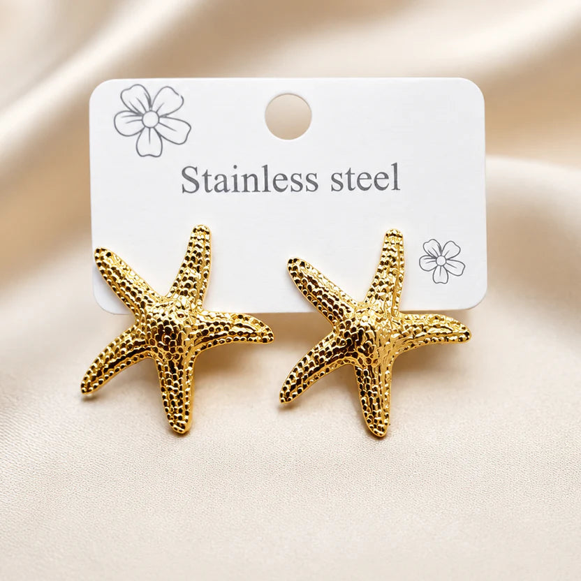 Korean Style Gold-Plated Stainless Steel Starfish Stud Earrings