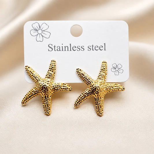 Korean Style Gold-Plated Stainless Steel Starfish Stud Earrings