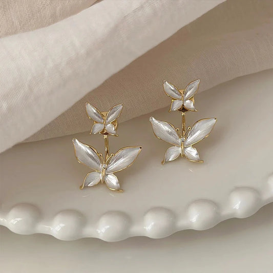 Korean Style Elegant Butterfly Front-Back Jacket Earrings