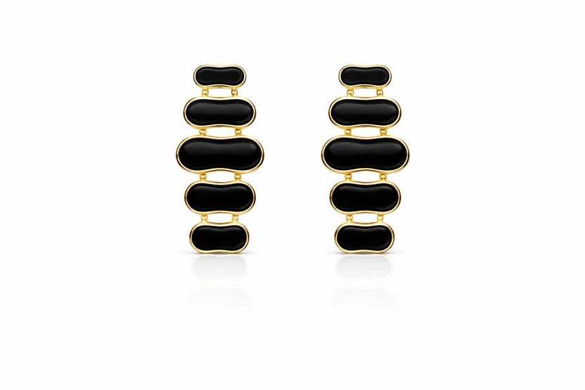 Korean Style Vintage Black Enamel Tiered Drop Earrings