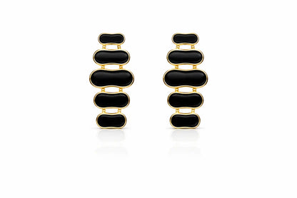 Korean Style Vintage Black Enamel Tiered Drop Earrings