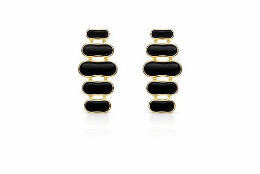 Korean Style Vintage Black Enamel Tiered Drop Earrings