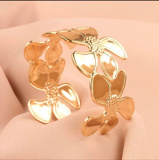 Korean Style Statement Gold Flower Cuff Bracelet