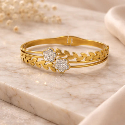 Korean Style Double Layer Clover & Leaf Bangle
