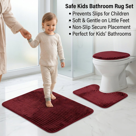 3 In 1 Anti Slip Bathroom Mat Set With Contour Mat And Lid Cover (3 Pc Set  Mix Color)