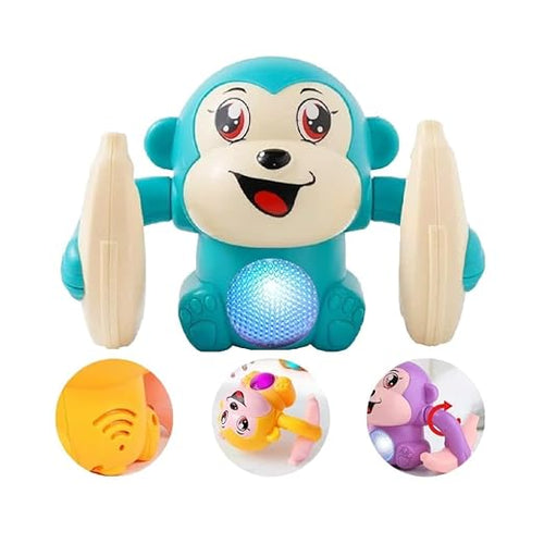 Interactive Dancing Monkey Musical Toy for Kids & Babies with Voice Control, Spinning, Rolling, Lights, Sounds & Sensor (Blue)