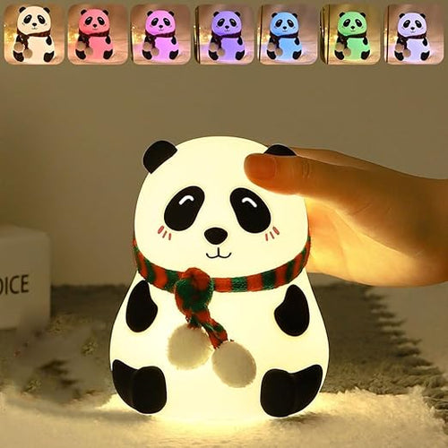TOYTONIC Panda Night Light for Kids - Soft Silicone Rechargeable Lamp with Tap Control, Multi-Color Modes, and Non-Slip Base - Perfect for Bedside, Baby Rooms, and Gifting