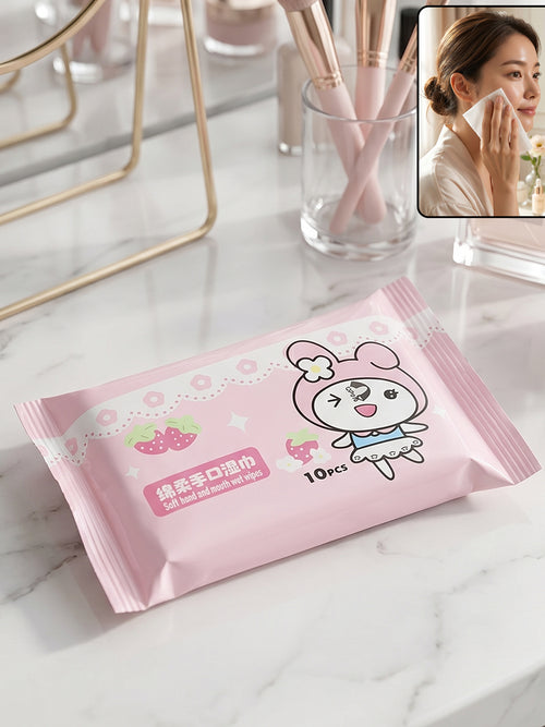 Cartoon Printed Soft Wet Wipes Pack 10 Pc (1 Pack X 10 Pc)