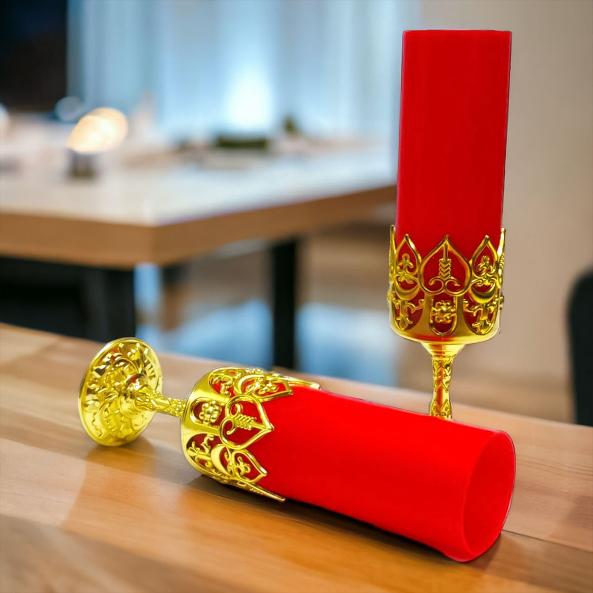 Decorative Led Candle Light Lamps With Golden Stand  (2 Pc)