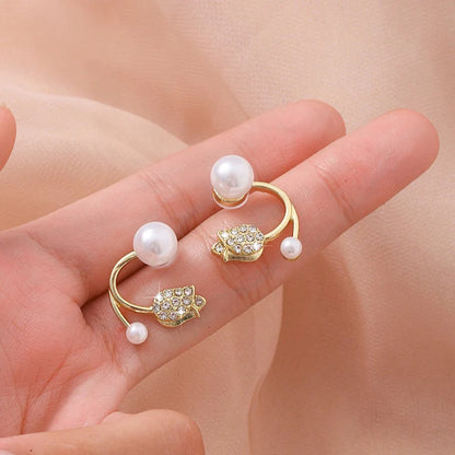 Korean Style Elegant Pearl Front-Back Tulip Earrings