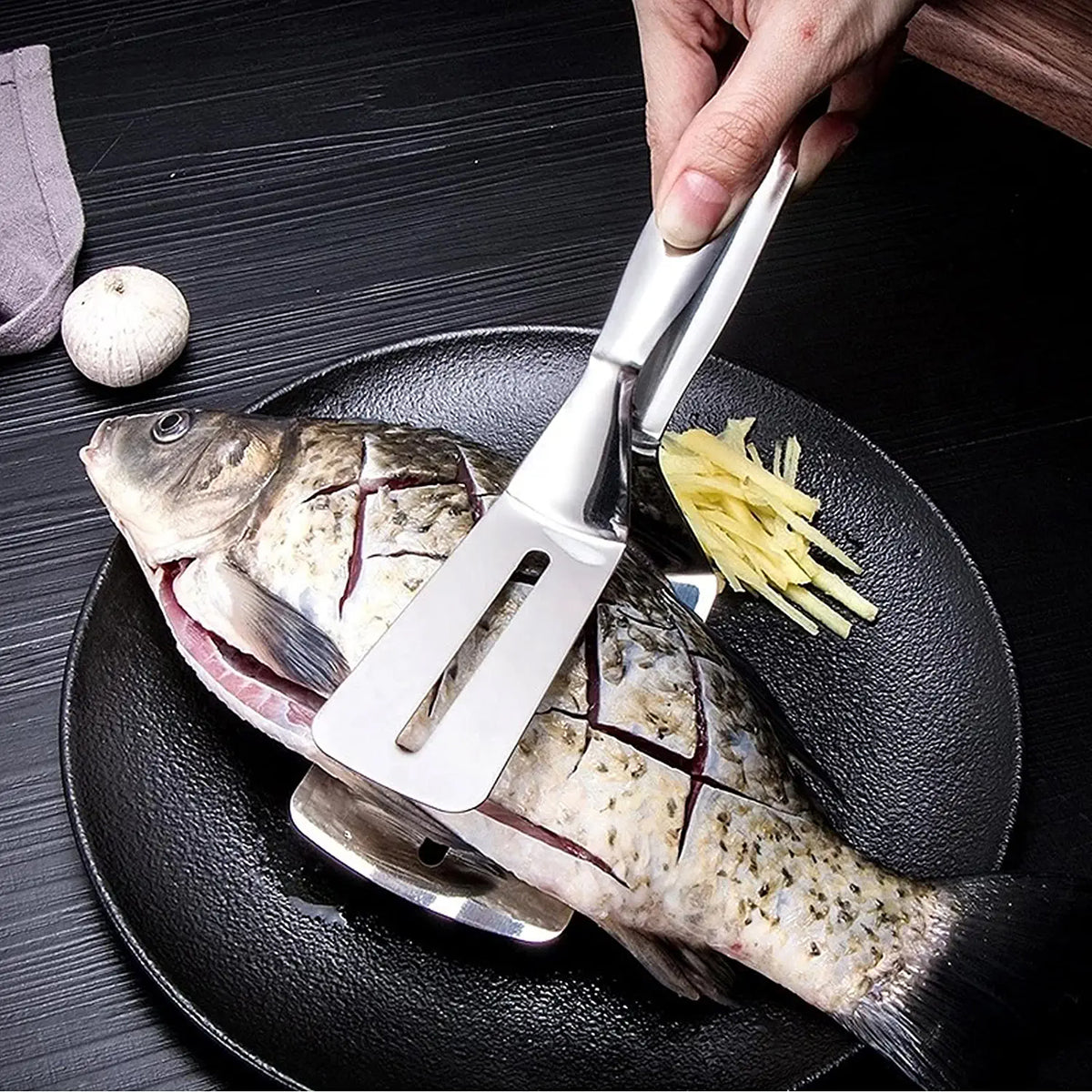 2918 Multifunction Cooking Serving Turner Frying Food Tong. Stainless Steel Steak Clip Clamp Bbq Kitchen Tong.