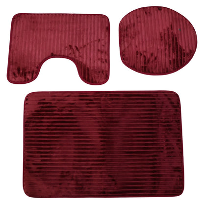 3 In 1 Anti Slip Bathroom Mat Set With Contour Mat And Lid Cover (3 Pc Set  Mix Color)