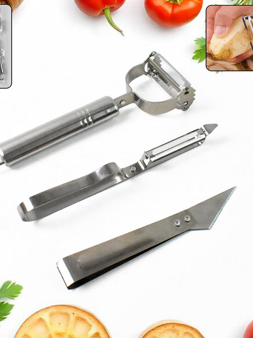 3 In 1 Stainless Steel Vegetable And Fruit Peeler Set (3 Pcs Set)